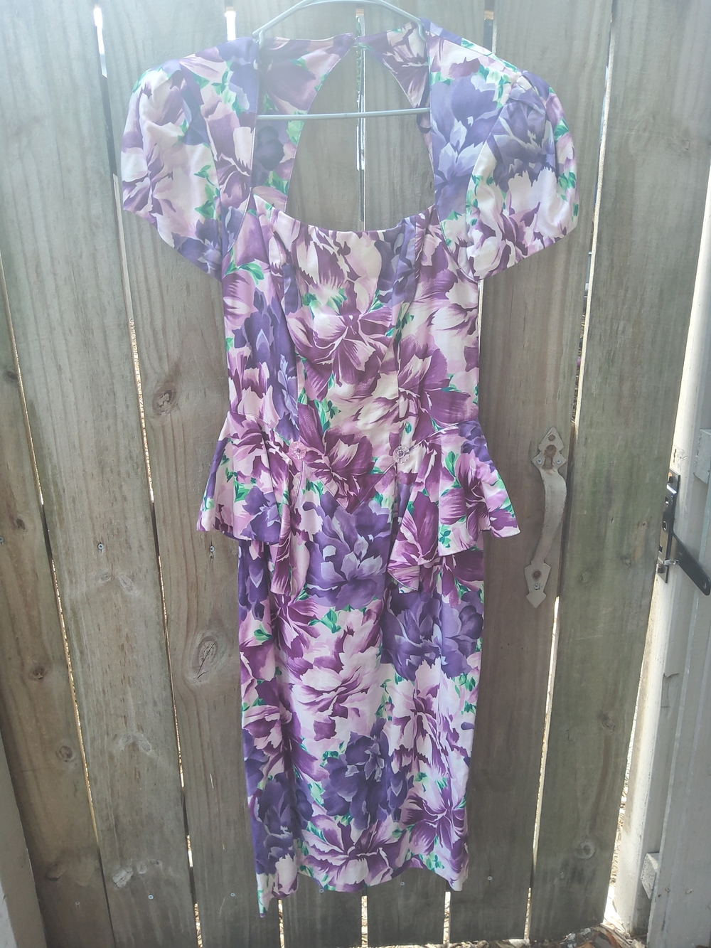 Barbara Barbara Vintage Floral Purple Peplum Midi Dress